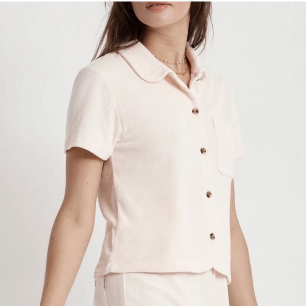 Brixton Marquee S/S Terry Top Soft Pink Relaxed Fit Button Up Shirt XS